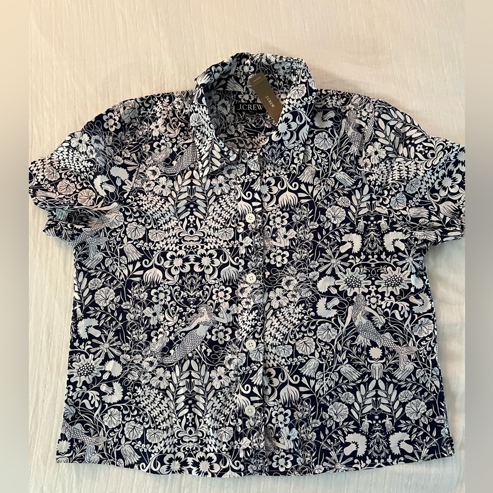 New with tags Jcrew mermaid print poplin button down top size 12